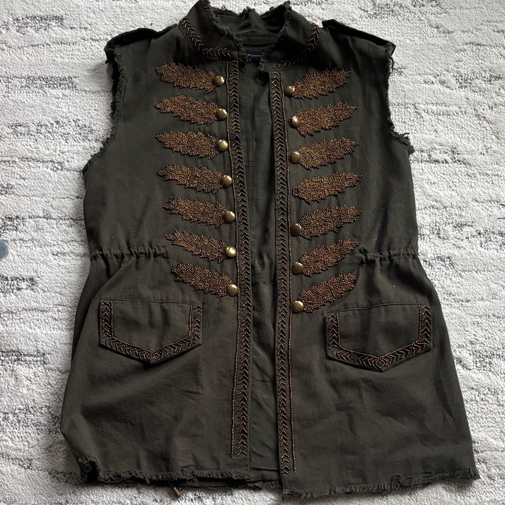 Zara Olive Green Military Vest with Gold Accents